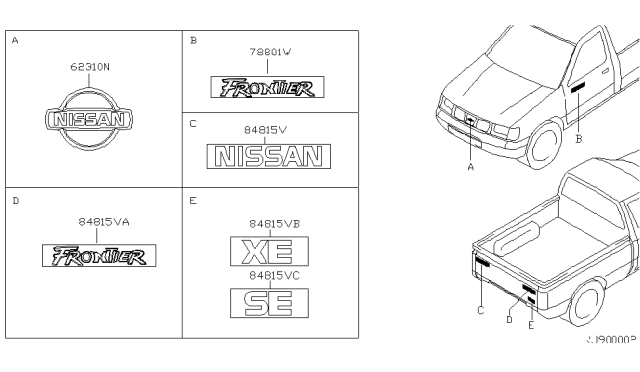 1998 Nissan Frontier Emblem & Name Label Diagram 2