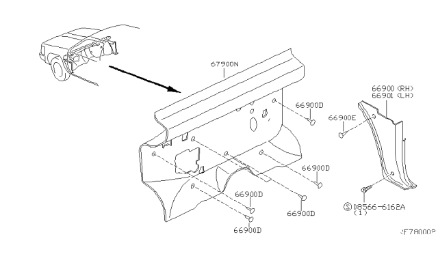 1998 Nissan Frontier Finisher-Dash Side,LH Diagram for 66901-3S501