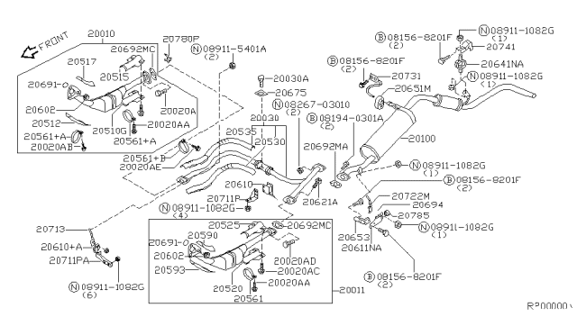 2000 Nissan Frontier Exhaust Tube & Muffler Diagram 4