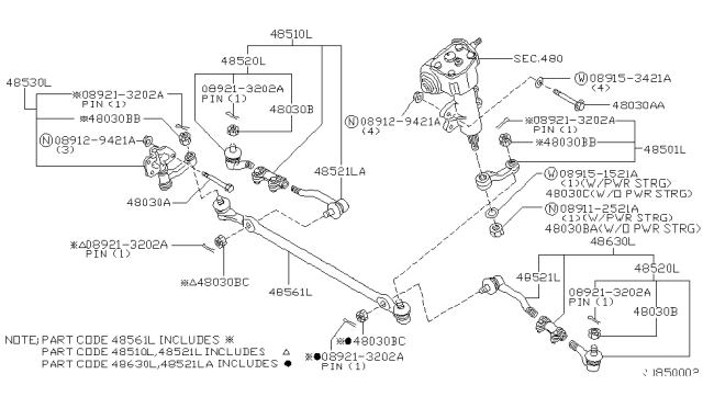 1999 Nissan Frontier Arm Kit-Pitman Diagram for 48502-3S525