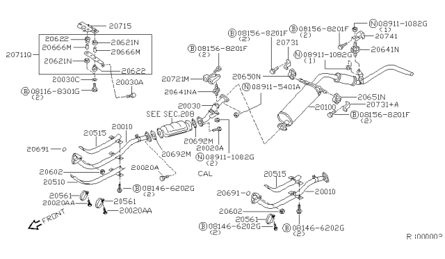 2001 Nissan Frontier Mounting Assy-Exhaust Diagram for 20711-8B400