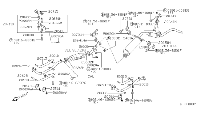 1998 Nissan Frontier Exhaust Tube & Muffler Diagram 1