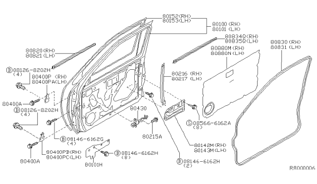 1999 Nissan Frontier Front Door Panel & Fitting Diagram 2