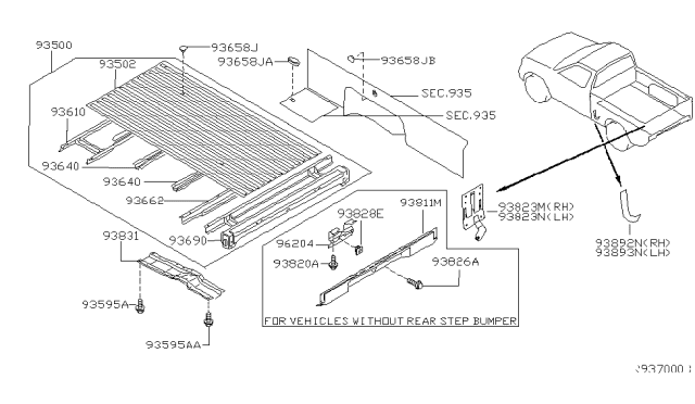 2001 Nissan Frontier Assembly Floor-Rear Body Diagram for 93500-9Z330