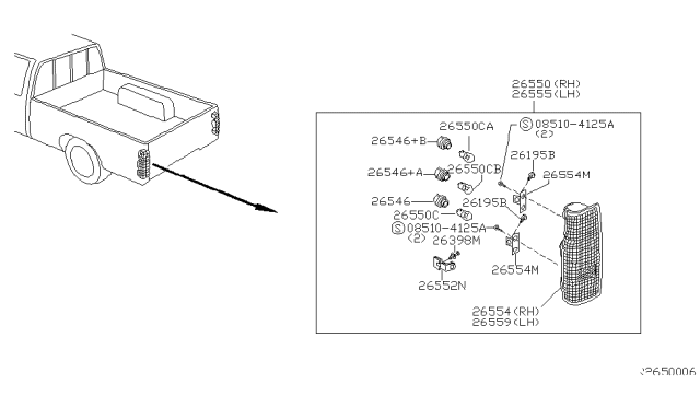 2002 Nissan Frontier Lamp Assembly-Rear Combination,RH Diagram for 26550-7B425