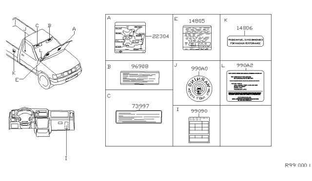 2002 Nissan Frontier Caution Plate & Label Diagram 1