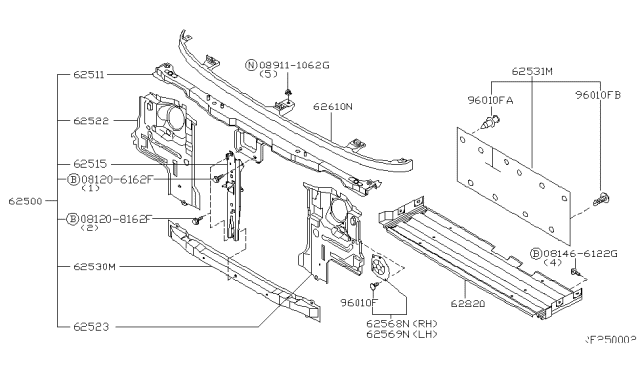 2000 Nissan Frontier Support-Radiator Core Side,RH Diagram for 62520-7Z030