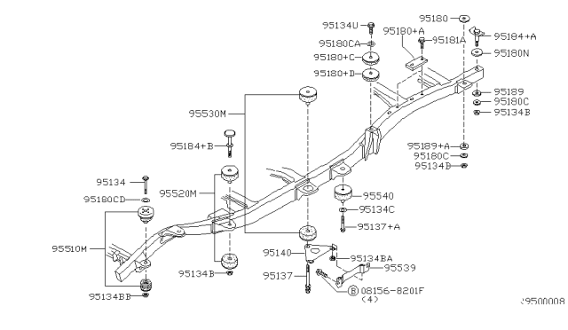 1999 Nissan Frontier Insulator-Body Mounting,3RD Diagram for 95530-3S500