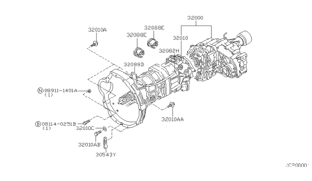 2001 Nissan Frontier Manual Transmission, Transaxle & Fitting Diagram 2