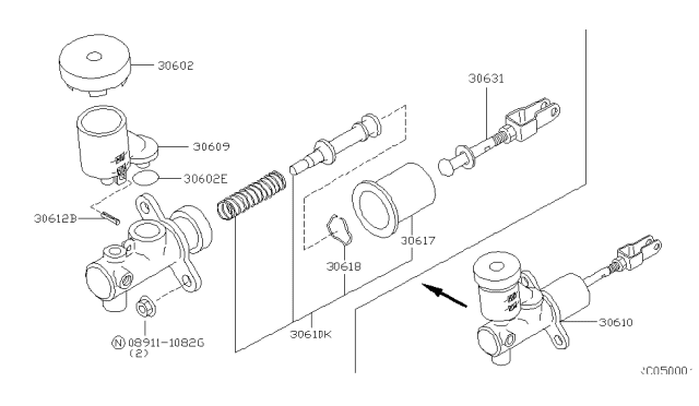 2001 Nissan Frontier Cylinder Assy-Clutch Master Diagram for 30610-3S557