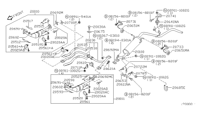 2002 Nissan Frontier Exhaust Tube & Muffler Diagram 3