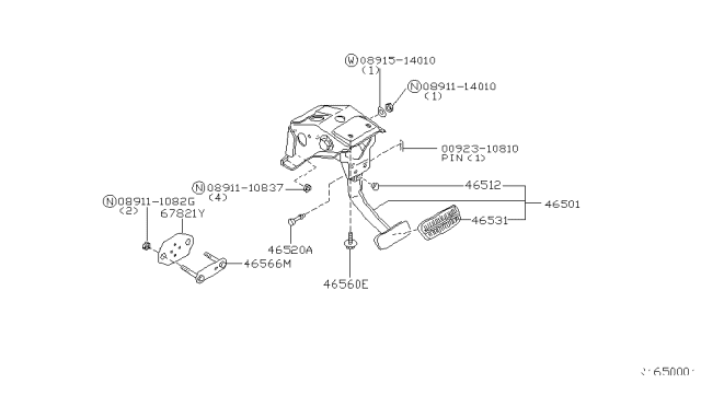 2001 Nissan Frontier Brake & Clutch Pedal Diagram 1