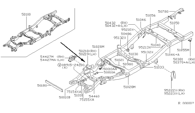 1999 Nissan Frontier Frame Diagram for 50100-3S615