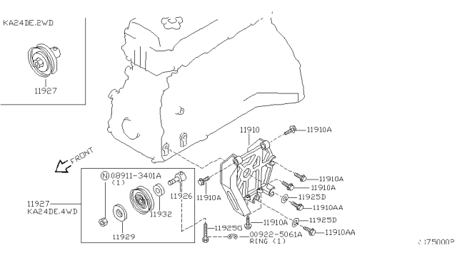 2000 Nissan Frontier Compressor Mounting & Fitting Diagram 3