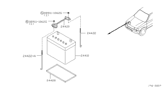 1999 Nissan Frontier Battery & Battery Mounting Diagram 1