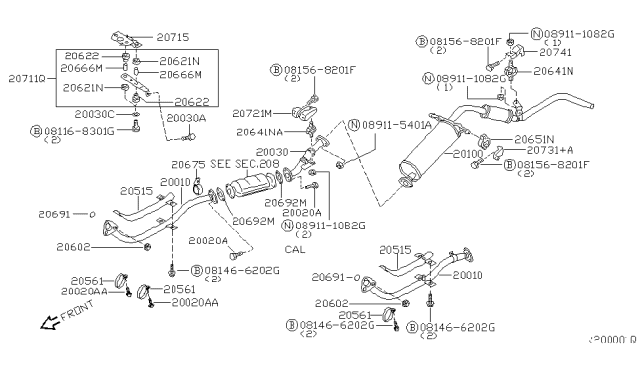 2003 Nissan Frontier Exhaust Tube & Muffler Diagram 6