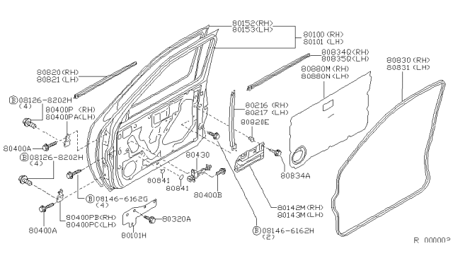 1999 Nissan Frontier Hinge Assy-Front Door Diagram for 80421-3S500