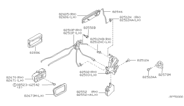 2000 Nissan Frontier Rear Door Lock & Handle Diagram 1