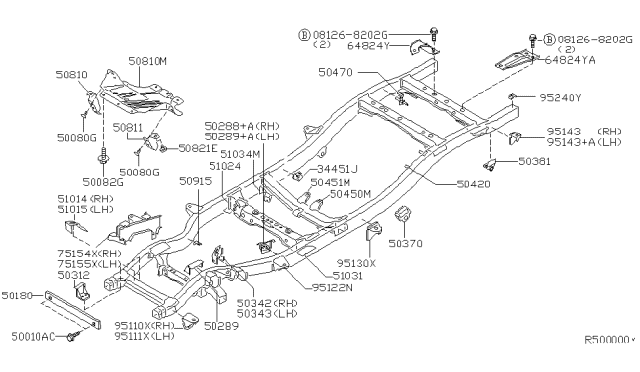 2001 Nissan Frontier Bracket Assembly-Rear Spring,Front L Diagram for 50381-8Z530