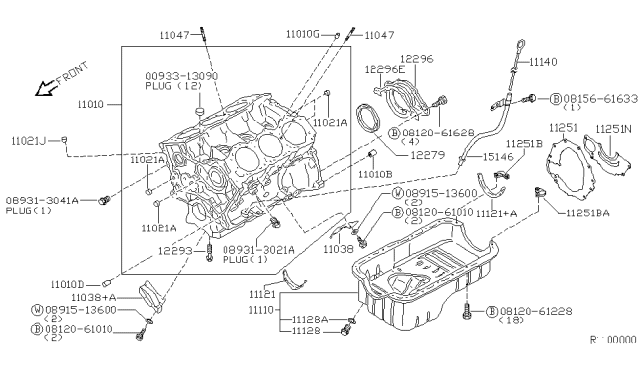 2000 Nissan Frontier Cylinder Block & Oil Pan Diagram 2
