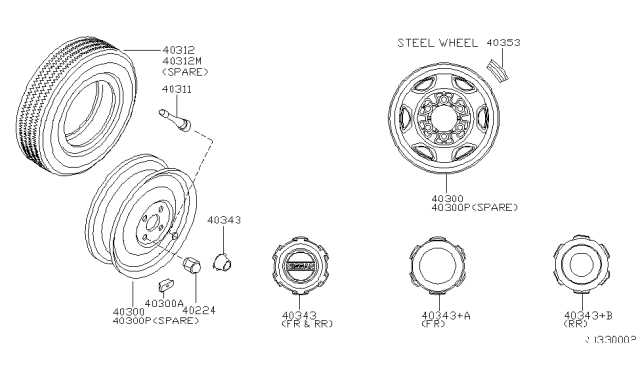 2002 Nissan Frontier Spare Tire Wheel Assembly Diagram for 40300-9Z080