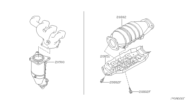 2000 Nissan Frontier Three Way Catalytic Converter Diagram for 20802-3S626