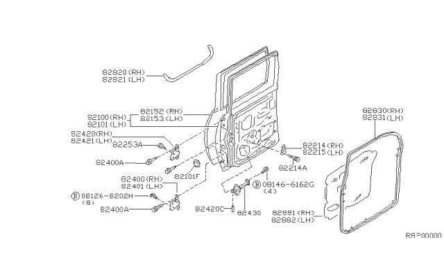 2001 Nissan Frontier Door Assembly Rear, LH Diagram for 82101-9Z330