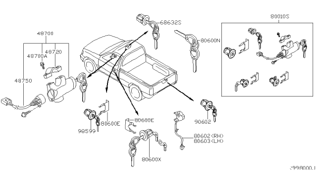 2002 Nissan Frontier Lock Steering Diagram for D8700-3S526