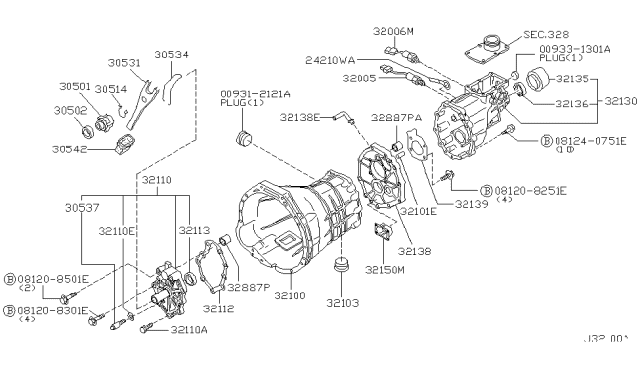 2000 Nissan Frontier Transmission Case & Clutch Release Diagram 1