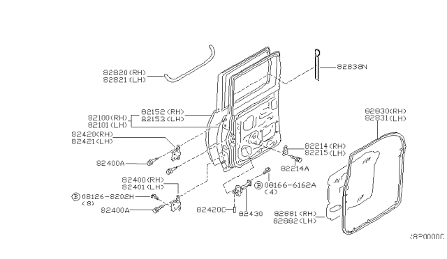 2002 Nissan Frontier Seal-Rear Door Parting Diagram for 82838-9Z700