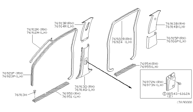 2001 Nissan Frontier Garnish-Lock Pillar,Upper RH Diagram for 76934-9Z300