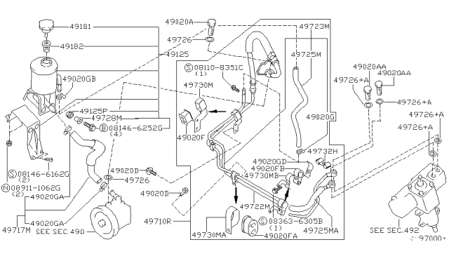 2000 Nissan Frontier Bracket-Tube Diagram for 49730-3S502