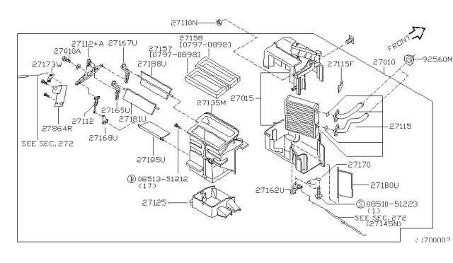 1999 Nissan Frontier Core Assy-Front Heater Diagram for 27140-3S500