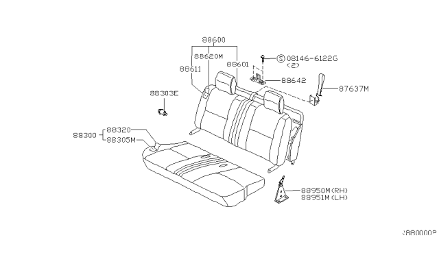 2003 Nissan Frontier Cushion Assy-Rear Seat Diagram for 88300-9Z823