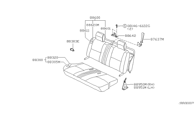 2003 Nissan Frontier Back Assy-Rear Seat Diagram for 88600-9Z823