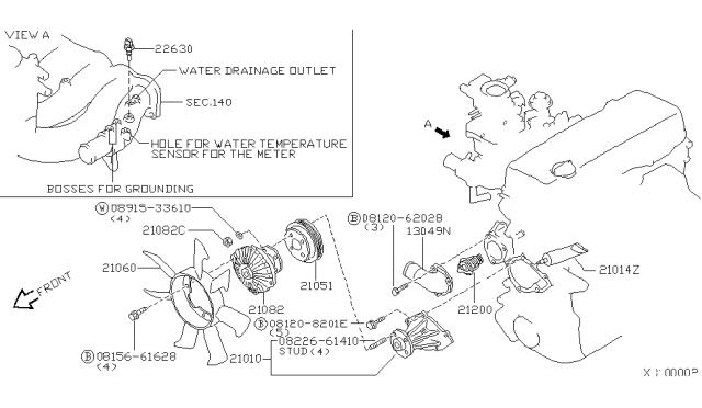 1999 Nissan Frontier Water Pump, Cooling Fan & Thermostat Diagram 1
