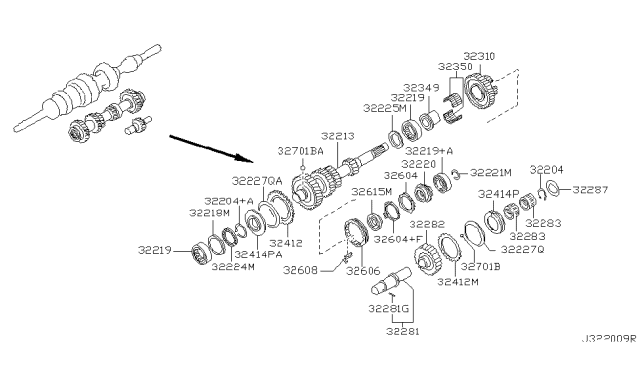 2003 Nissan Frontier Sleeve Coupling Diagram for 32616-30P20