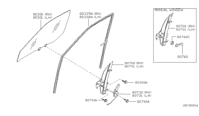 2003 Nissan Frontier Regulator Door Window LH Diagram for 80721-2Z700