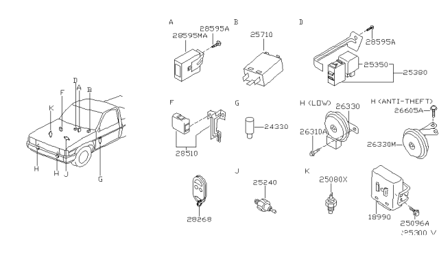 2000 Nissan Frontier Switch Assembly Remote Diagram for 28268-9B920