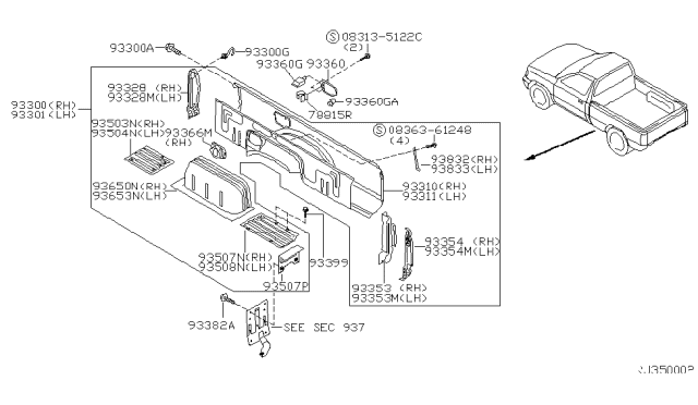1999 Nissan Frontier Bumper-Rubber Diagram for 01658-00245