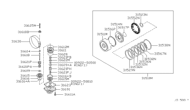 1999 Nissan Frontier Clutch & Band Servo Diagram 9