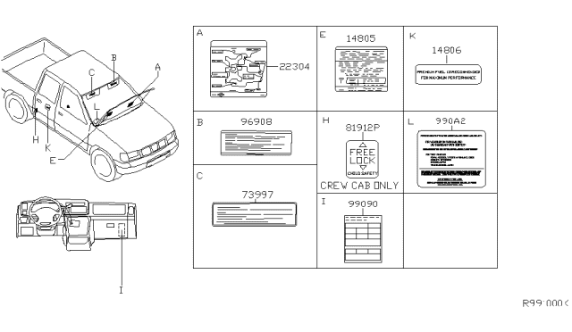 2003 Nissan Frontier Caution Plate & Label Diagram 2