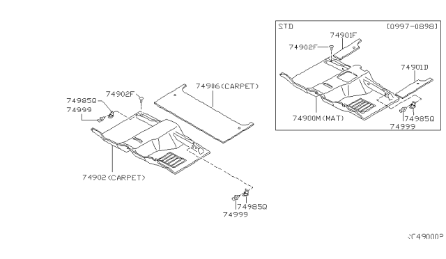 2000 Nissan Frontier Carpet-Floor,Rear Diagram for 74906-9Z700