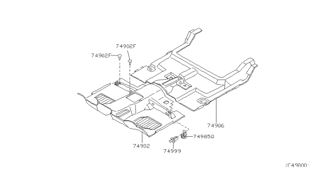 2001 Nissan Frontier Carpet-Floor,Rear Diagram for 74906-8Z460