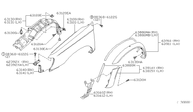 1999 Nissan Frontier Rubber Assembly-Front Diagram for 63881-8B400