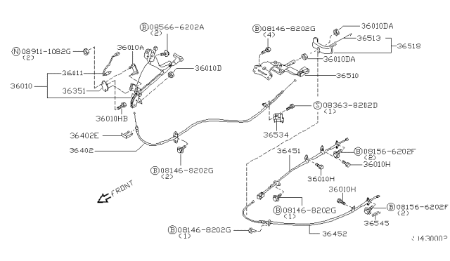2000 Nissan Frontier Lever Assy-Center Diagram for 36515-3S600