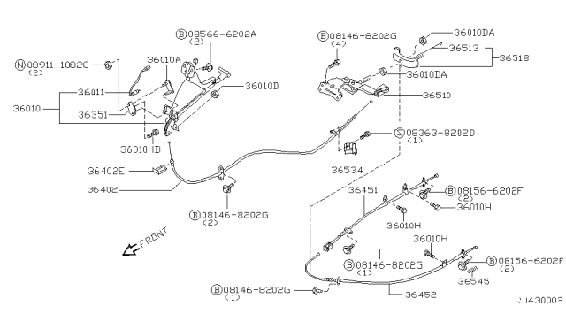 2000 Nissan Frontier Lever Assy-Center Diagram for 36501-3S510