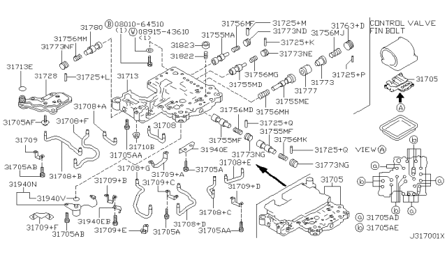 2001 Nissan Frontier Spring-Spool Valve Diagram for 31756-60X00