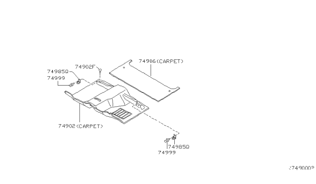 2002 Nissan Frontier Carpet-Floor,Rear Diagram for 74906-1Z617