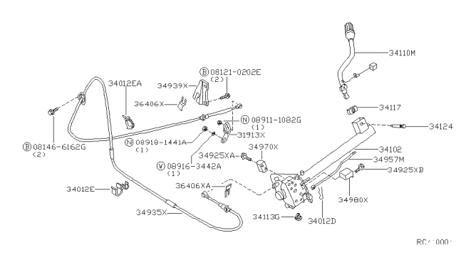 1998 Nissan Frontier Bracket-Cable Mounting Diagram for 34939-3S510